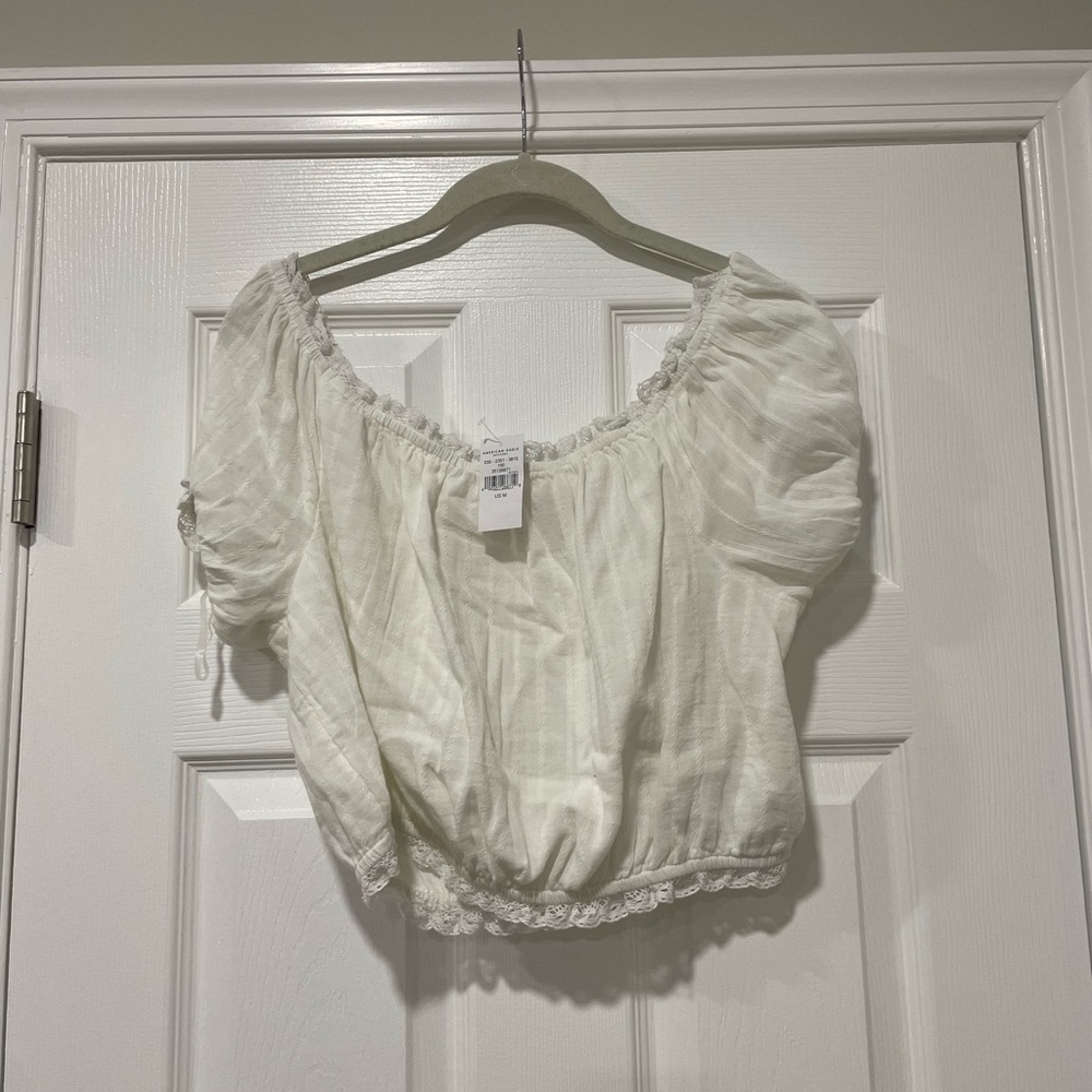 American Eagle Lace Trim Cropped Blouse